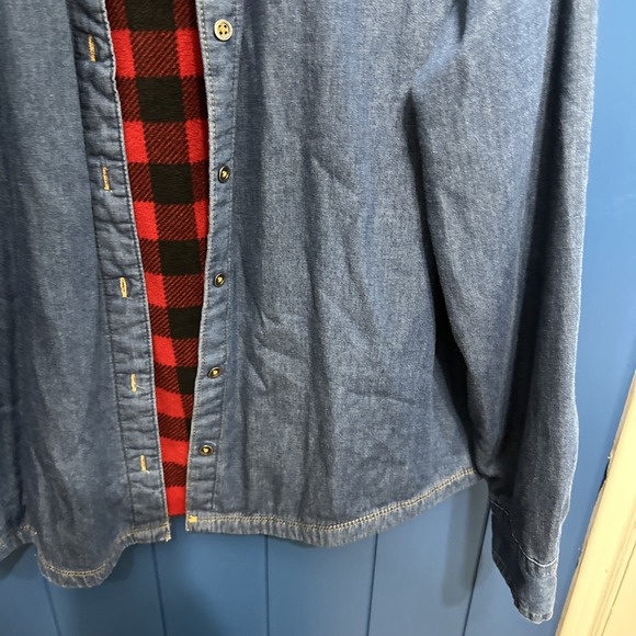 Riders Women's‎ Blue Button Up Buffalo Plaid Fleece Lining Size Med Cotton Shirt - Picture 8 of 12